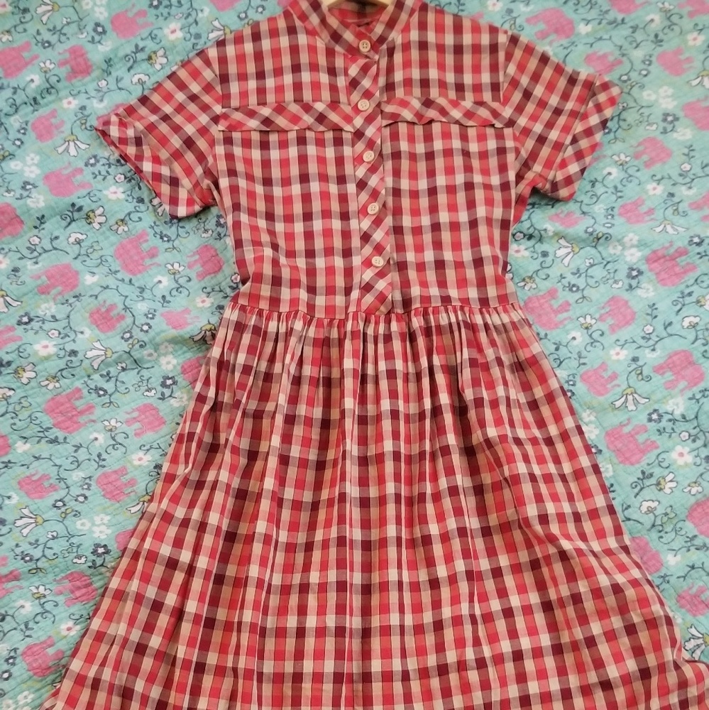 Vintage Gingham Print Dress Small